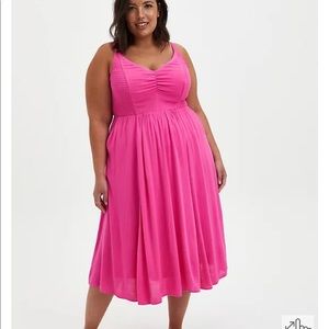 TORRID PINK SMOCKED MIDI DRESS SIZE 2